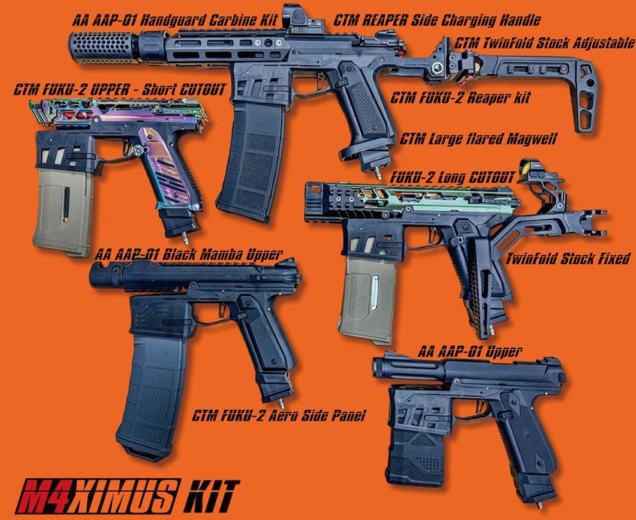 M4XIMUS kit shown with different AAP-01 uppers and M4 magazines